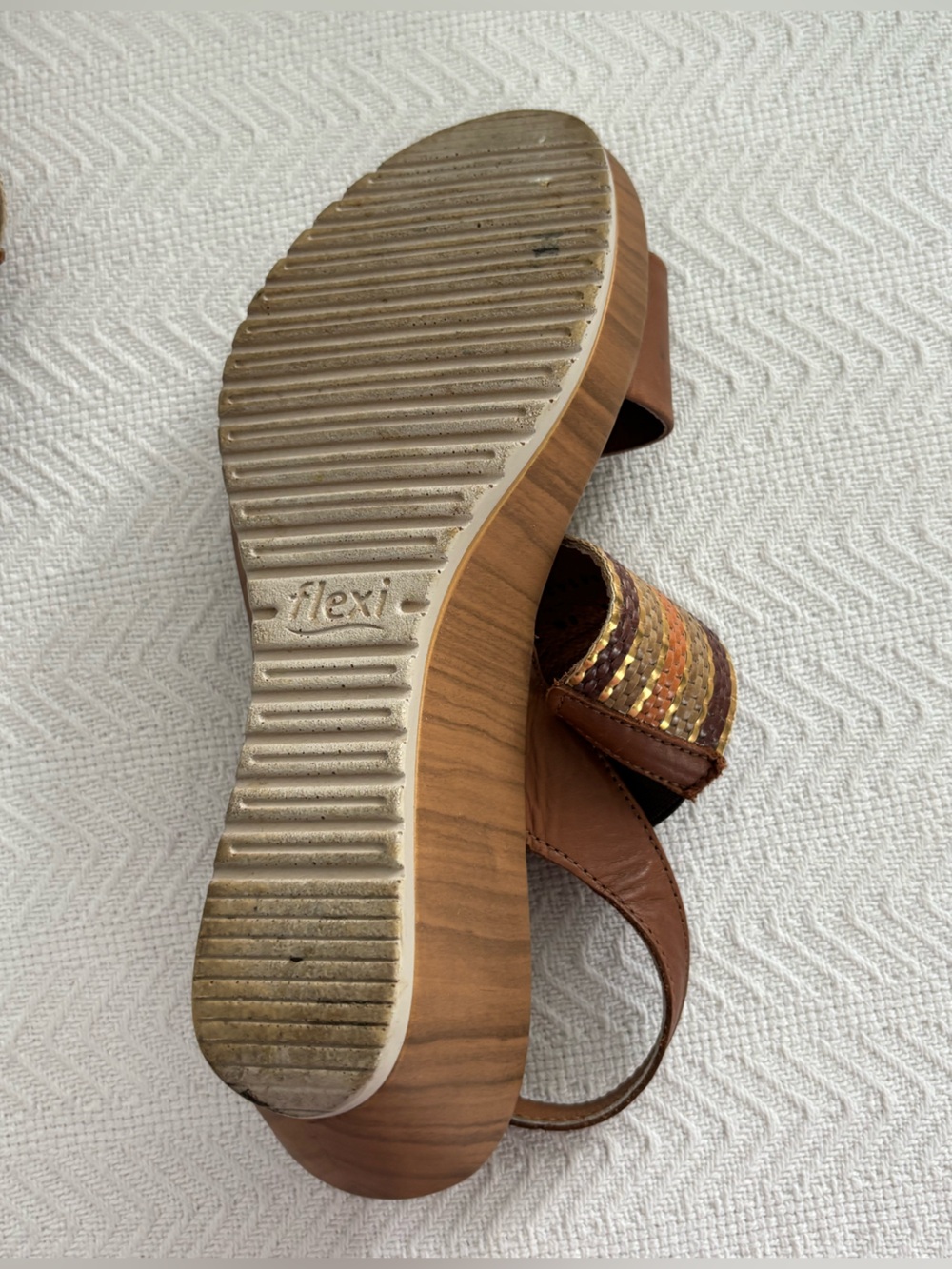 Flexi Brown Wedge Sandals with Multicolor Striped Straps - Picture 6 of 7
